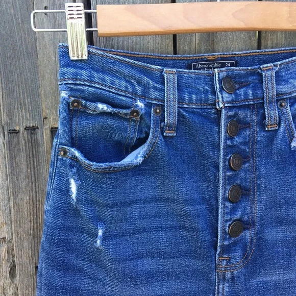 Abercrombie & Fitch Ultra High Rise Mom Jean Distressed Blue 00 - Picture 15 of 16
